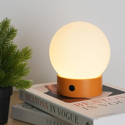 WEILAILUX Small Cute Cordless Table Lamp Rechargeable, Battery Operated Shower Lamp Waterproof, Touch Dimmable Globe Ambient Light for Outdoor/Bedside/Patio/Dining (Orange)