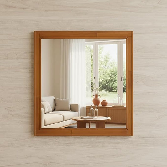ZIYOO 30x30 Inch Wood Mirror Rustic Wall Decor for Entryway Farmhouse Wooden Vanity Mirrors Bedroom Living Room