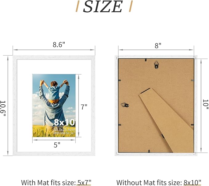 ATOBART 8x10 White Wood Photo Frame,6 Pack Picture Frames Plexi Glass front Wall Hanging Gallery for Wall and Tabletop Display,set of 6