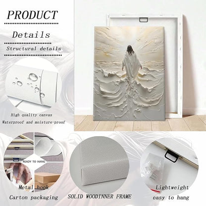 Abstract Jesus Walking on Water Canvas Wall Art Christian Spiritual Wall Decor Pictures Divine Light Modern Religious Posters Prints for Living Room Bedroom Prayer Room Home Decor 12x16 In canvas
