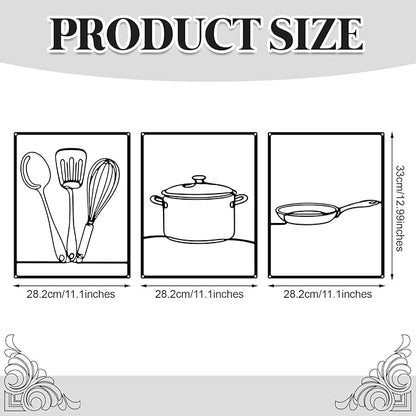 3 Pieces Metal Minimalist Line Kitchen Signs Wall Decor Drawing Rustic Kitchen Wall Art for Dining Living Room Home, 14 x 11 Inches(Kitchenware,Black)