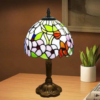 Tiffany Style Table Lamp, 3 Color Temperatures Bedside Lamp, 8 Inch Stained Glass Desk Light for Home Office Bedroom Living Room (Four-Leaf Flower Pattern)