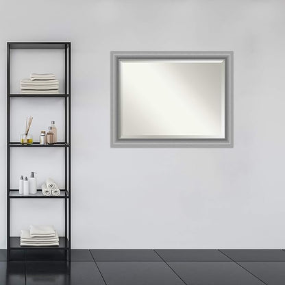 Amanti Art Silver Bathroom Mirror for Over Sink, 36x46 Peak Polished Nickel Rectangle Vanity Mirror, X-Large Traditional Frame, Hangs Horizonally and Vertically, Bathroom Wall Decor, Beveled Edge