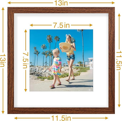 Vittanly 12x12 Picture Frames Set of 9, Display 8x8 Pictures with Mat or 12x12 without Mat, Photo Frames for Wall Mount, Engineered Wood, Wood Grain Brown