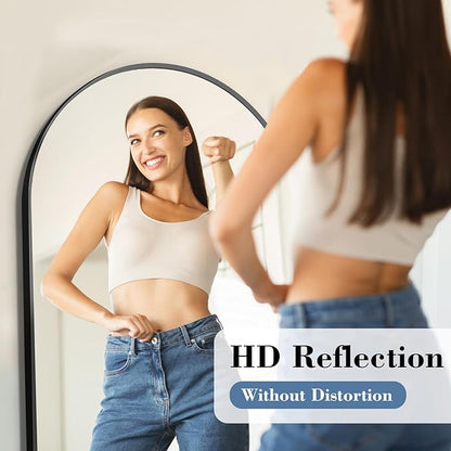 NEWBULIG Arched Mirror Full Length, 56"x15" Body Wall Mirrors with Shatter-Proof Glass, Upgraded Floor Standing Mirror, Hanging or Leaning, with Stand Aluminum Alloy Frame for Home Decor, Black