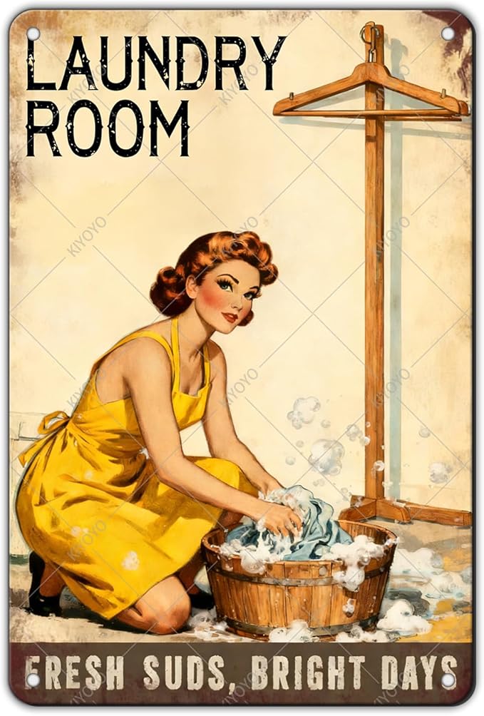 50s laundry Day Poster Metal Tin Sign Fresh Suds Bright Days Vintage Sign Utility Room Decor Retro Laundry Room Wall Art 12x8 Inch