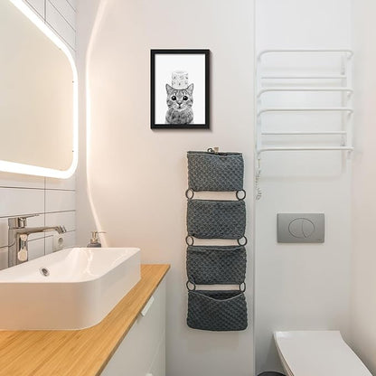Toilet Paper Prints - Cute Cat Wall Decor - Funny Black and White Bathroom Pictures Canvas Art - Home Decor for Bathroom
