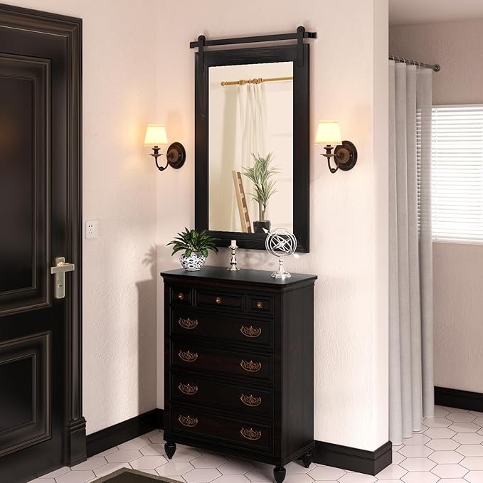 COGOOD Bathroom Mirrors for Over Sink - 42" x 29" Farmhouse Barn Door Mirror for Living Room, Entryway, Bedroom, Vanity Wall Decor Black