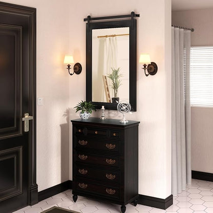 COGOOD Bathroom Mirrors for Over Sink - 42" x 29" Farmhouse Barn Door Mirror for Living Room, Entryway, Bedroom, Vanity Wall Decor Black