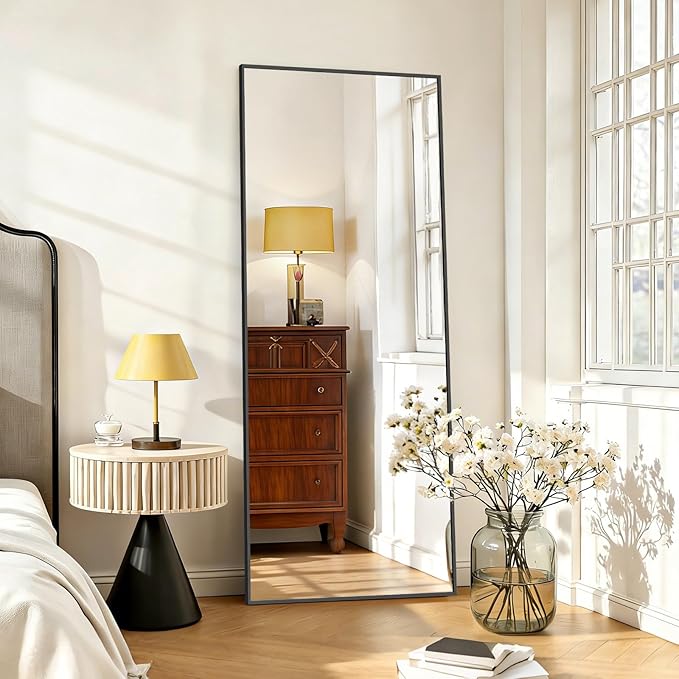 Mirror Full Length 56"x21" Full Body Floor Mirror with Stand, Shatterproof Glass, Aluminum Alloy Frame, Free Standing Wall Mounted or Leaning Rectangle Mirrors for Bedroom Living Room Entryway
