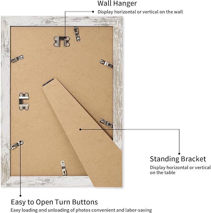 iRahmen 8x12 Picture Frame with Mat 6x8 - High Definition Real Glass Wooden Photo Frames for Tabletop Display and Wall Mounting (Distressed-White, Set of 2)