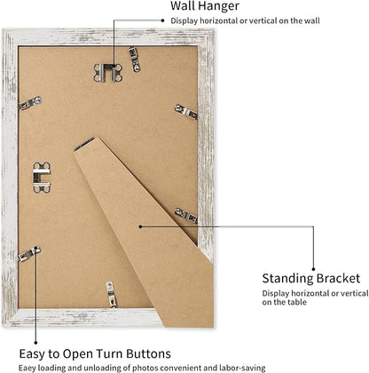 iRahmen 8x12 Picture Frame with Mat 6x8 - High Definition Real Glass Wooden Photo Frames for Tabletop Display and Wall Mounting (Distressed-White, Set of 2)