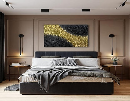 Slyart Black and Gold Wall Art, Large Gold Texture Abstract Art, Contemporary Art Oil Painting, 24"x48" Modern Home Decor for Living Room Bedroom
