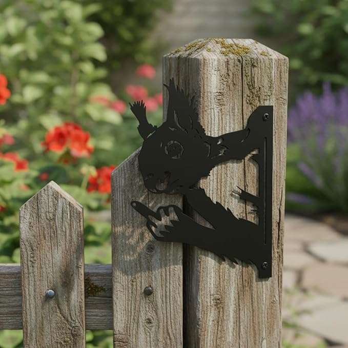 Quanqiuyi Funny Squirrel Wall Art - Rustproof Metal Sculpture for Outdoor Garden & Patio Decor, Wilderness Theme Novelty Gift