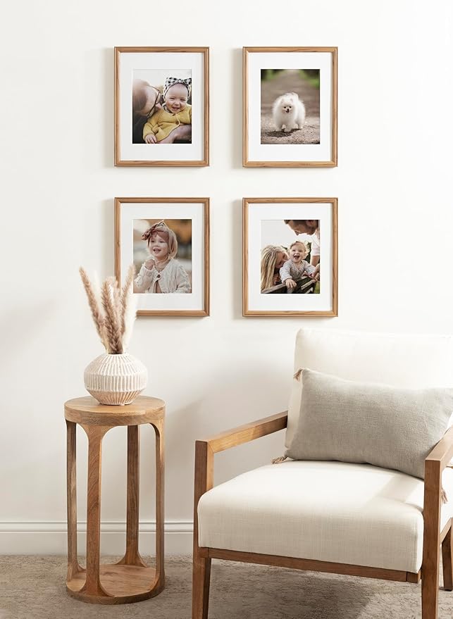 Kate and Laurel Adlynn Rectangle Picture Frame Set of 4; 11 x 14 matted to 8 x 10; Brown; Transitional Four-Piece Frame Set for Gallery Wall Frame Set in Living Room Wall Decor