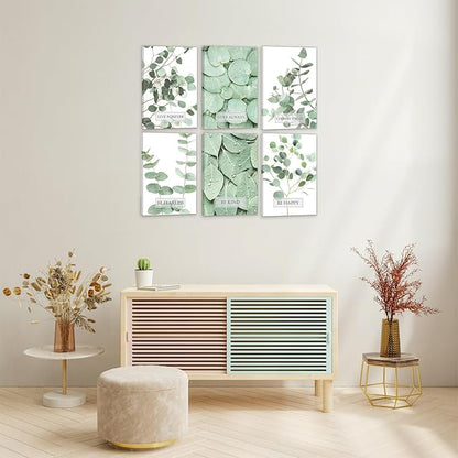 HoozGee Framed Inspirational Botanical Built-in Wooden Frame Canvas Wall Art Prints Tropical Leaves Wall Decor Motivational Sage Green Leaf Posters Room Decor (24"x36" FRAMED)