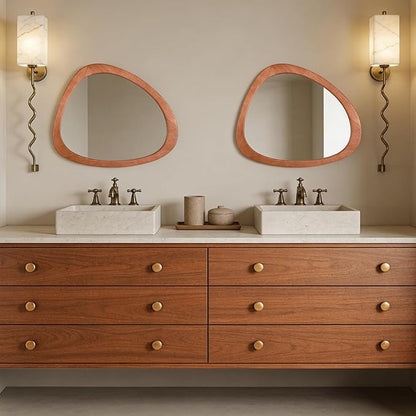 WallBeyond Asymmetrical Mirror, Irregular Wall Mirror for Bathroom, Bedroom, Living Room, Entryway, Hall - Walnut Wood Framed 23" H x 19" W