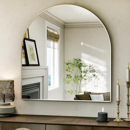 Arched Bathroom Mirror, 32x34 Inch - Wall Mounted Vanity Mirror with Aluminum Alloy Frame - Ideal for Living Room, Bedroom, Bathroom, and Entryway, Hanging or Leaning,White