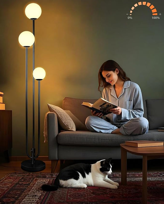 Lightdot 63IN Black Floor Lamp Dimmable with Mid Century Standing Lamps, 3000K Warm White Bulbs Included, Modern Globe Floor Lamp with 5Lbs Heavy Base for Living Room/Bedroom/Sofa Beside/Corner Decor