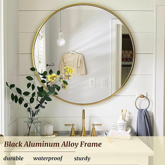 Gold Round Mirror 16 inch, Gold Circle Mirror, Round Bathroom Mirror, Wall Mirrors for Living Room, Bathroom, Hallway.