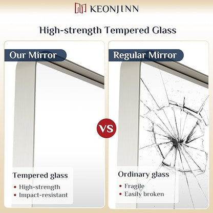 Keonjinn 48 x 30 Brushed Nickel Bathroom Mirrors for Over Sink, Large Rounded Rectangle Bathroom Vanity Mirror, Modern Decorative Silver Mirror, HD Tempered Glass Wall Mirror(Horizontal/Vertical)