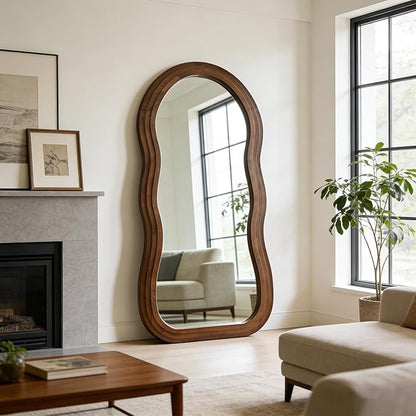 Wavy Full Length Mirror, 71"x33.5" Oversized Organic Floor Mirrors with Triple Layer Solid Wood Frame, Premium Aesthetic Full Body Mirror for Living Room Entryway Hallway, Leaning/Hanging