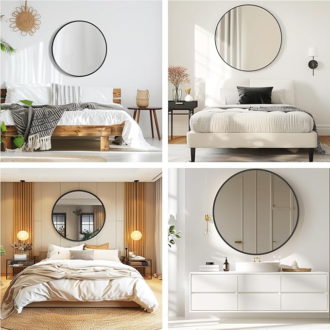 Round Mirror 30 inch, Black Round Mirror, Circle Wall Mirrors Metal Frame, Circle Mirrors for Bathroom, Living Room, Hallway, Vanity, Over Sink