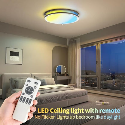 Kalium Ceiling Lights Flush Mount with Remote: LED Silver Ceiling Lighting 8 Modes Dimmable Color, Adjustable Temperature for Bedroom, Living Room, Kitchen (16 Inch)