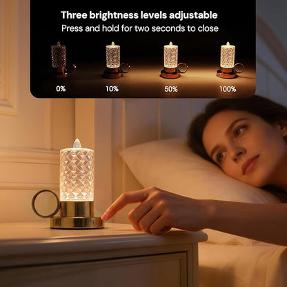 L LOHAS LED Flameless Candles, 3 Level Brightness Adjustable, Rechargeable Battery Candles, 3000K Soft White, Crystal Gold Metal Candles for Easter Valentines Aniversary Wedding, 3.93"x2.95"4.84"