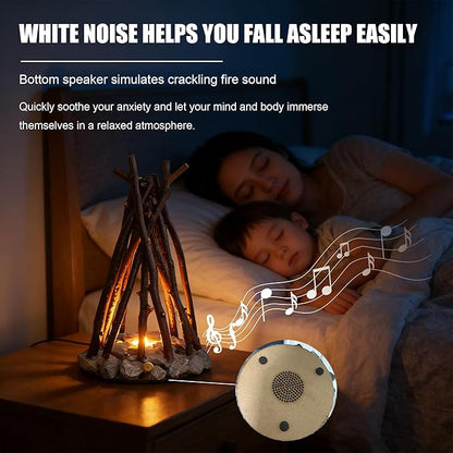 LED Campfire Light with Flame Sound - USB Rechargeable, 3 Modes, Realistic Flame & Stone Design, Creative Handcrafted Ambient Night Light for Holidays & Home Decor (M)