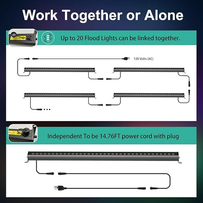 Linkable LED Light Bar Outdoor Color-Changing, 40″ RGBCW Wall Washer Light, 180W Smart Bluetooth App & Remote Control, 2700K-6500K Tunable White, IP65, for Stage, DJ, Home Patio & Commercial