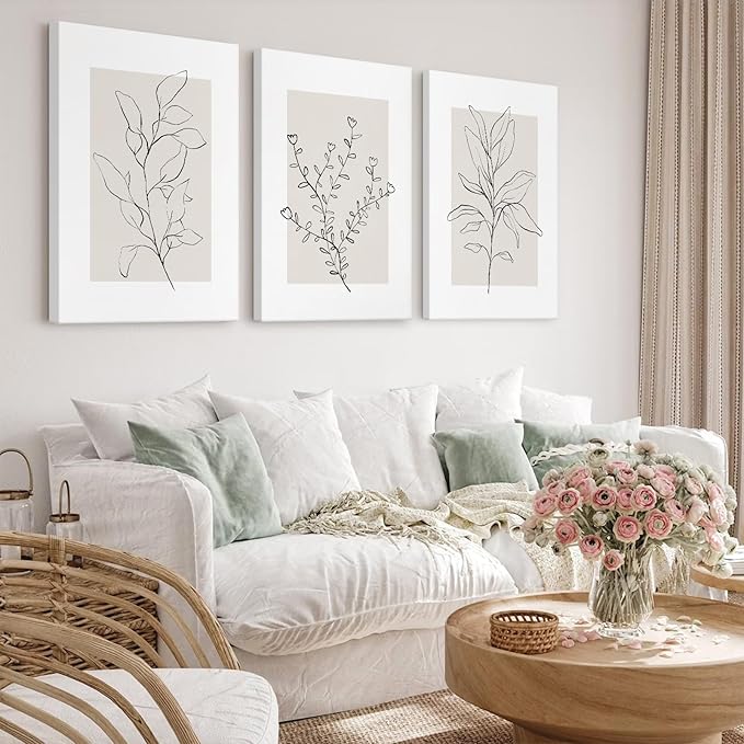 Youillne Neutral Botanical Prints Wall Art Decor Plant Minimalist Canvas Pictures Vintage Beige Wall Art Modern Farmhouse Line Poster Boho Abstract Painting Artwork for Bedroom 16x24 Inch Set of 3