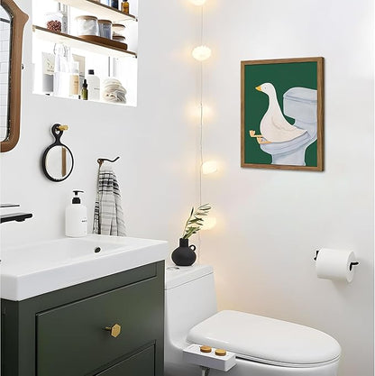 Framed Silly Goose Wall Art Bathroom Art Wall Decor Set of 3, Funny Gooses Poster Print, Dark Green Nursery Decor, Cute Animal Pictures Canvas for Kids Bathroom Washroom – 16x24 inch
