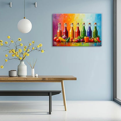 OAAPITI Kitchen Canvas Wall Art Colorful Spices Seasoning Bottle And Vegetable Picture Print Abstract Contemporary Modern Artwork Home Decoration Ready To Hang(Artwork-5,20"x30")