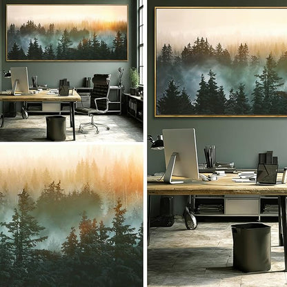 SDYA Misty forest Sunrise Wall Art, Black Tree Landscape Canvas Artwork, Large Nature Scenery Decor for Living Room Dining Room Office 40"x86"
