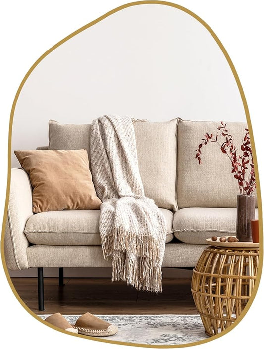 PERFNIQUE Irregular Wall Mirror Asymmetrical Mirror, 16''x12'' Gold Mirror for Bathroom Bedroom Living Room Entryway, Decorative Modern Wall Decor, Wall Mounted (Gold, 16''x12'')
