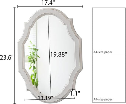 Vintage Oval Mirrors for Wall Decor Living Room 24 X 18 Inch, Hanging Decorative Scalloped White Mirrors, Distressed Wood Frame Unique Mirror for Entryway Bathroom, Horizontally or Vertically