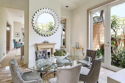 Chende 40'' Large Round Mirror, Modern 3D Decoratiave Wall Mirror with Beveled Glass, Elegant Frameless Circle Mirror for Dining Room, Living Room, Fireplace, Entryway