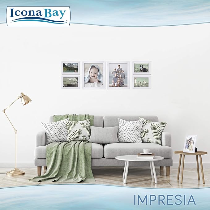 Icona Bay 5x7 Picture Frame Set (White, 10 Pack), Simple Modern Design, Table Top Kickstand and Wall Hanging Hooks Included, Impresia Collection