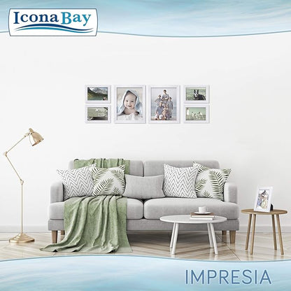 Icona Bay Combination White Picture Frames Set - 10 PC (Four 4x6, Four 5x7, Two 8x10), Impresia Collection Multi-Pack, Simple Modern Design for Wall Gallery
