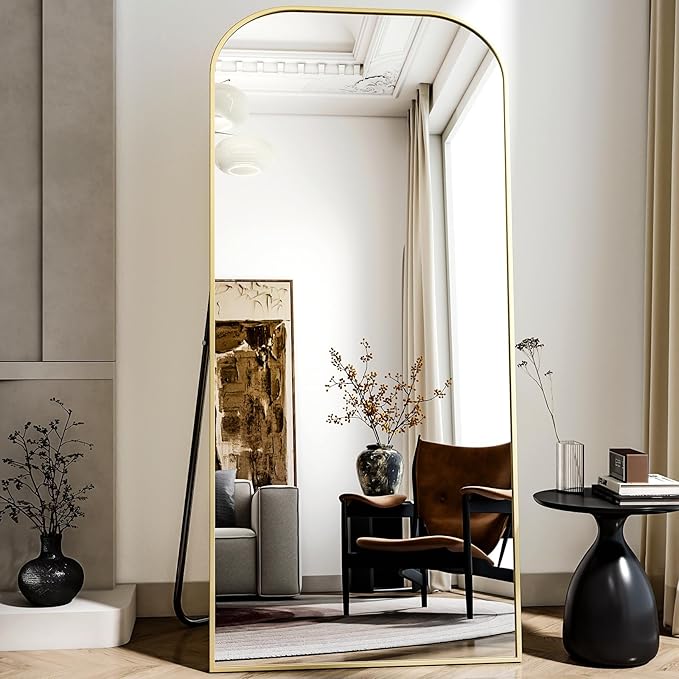 XRAMFY Full Length Mirror, 71"x28" Floor Mirror Freestanding, Arched Floor Standing Large Mirror Full Body Mirrors with Stand for Bedroom, Hanging Mounted Mirrors for Living Room,Gold
