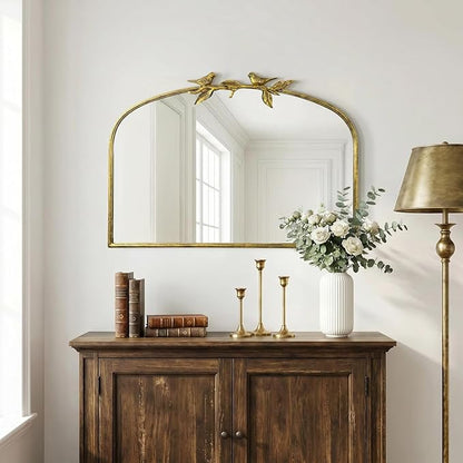 Horizontal Gold Vintage Mirror - 36x25.5 Inch, Arched Antique Mirror with Ornate Frame for Bathroom, Living Room, Fireplace, Entryway