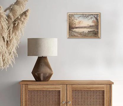 uniro Vintage Wall Art, Farmhouse Wall Decor Fall Pond Wall Painting Canvas Prints Autumn Landscape Oil Painting, Neutral French Country Wall Decor, Vintage Art Pictures for Bedroom Bathroom Kitchen Decor( 8" x 10"-UNFRAMED)
