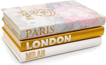 Decorative Books for Home - Shelf Decor Accents - Set of 3 - Modern Hardcover Book Stack - Matte Gold Coffee & Entry Table Decoration - Contemporary Display - Fashion Designer Dresser Aestethics
