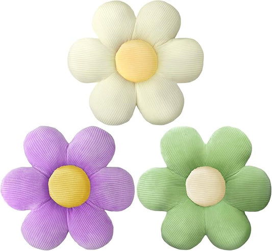 Sratte 3 Pcs Flower Pillows Flower Shaped Throw Pillows Cute Daisy Plush Pillow Decorative Floor Pillow Seat Cushion for Bedroom Home Sofa Chair Couch Decor(Colorful,16")
