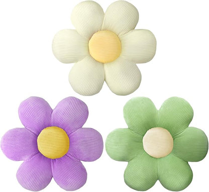 Sratte 3 Pcs Flower Pillows Flower Shaped Throw Pillows Cute Daisy Plush Pillow Decorative Floor Pillow Seat Cushion for Bedroom Home Sofa Chair Couch Decor(Green, Lavender, White,23.62")