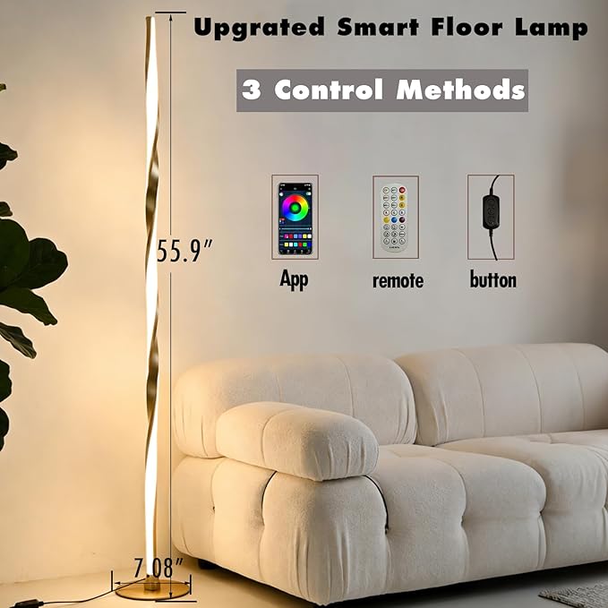 Smart RGBWIC Floor Lamp LED Corner Light Works with Alexa, Dynamic Modern Gold Ambient Light with Multi-controls-16 Million DIY Colors Color Changing and Dimmable Standing Lamp for Bedroom Living Room