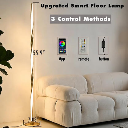 Smart RGBWIC Floor Lamp LED Corner Light Works with Alexa, Dynamic Modern Gold Ambient Light with Multi-controls-16 Million DIY Colors Color Changing and Dimmable Standing Lamp for Bedroom Living Room