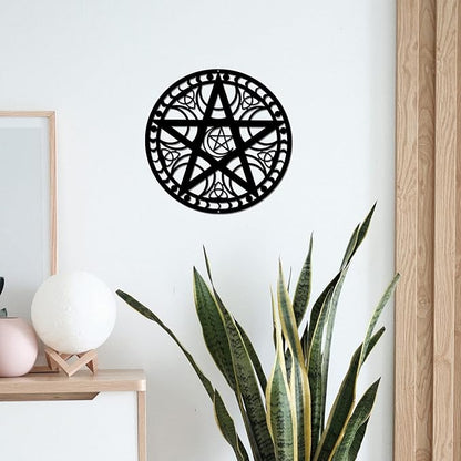 NBEADS Triple Moon Wall Art, 11.8" Black Metal Wall Hanging Decor Pentagram Silhouette Wall Art Wiccan Decor for Bedroom Living Room Office Kitchen Christmas Wall Decoration