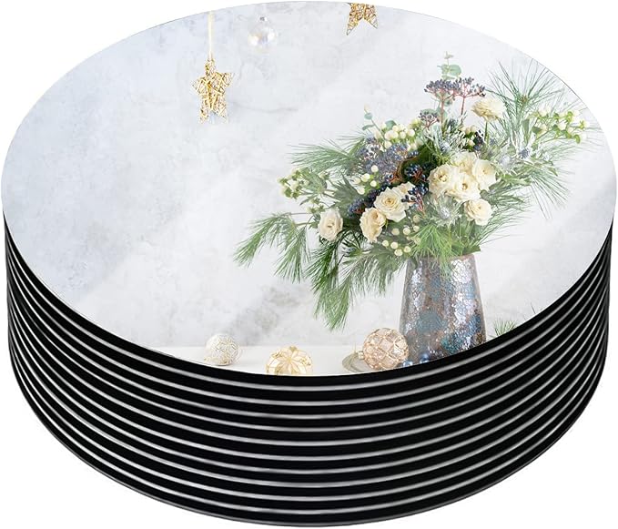 10" Round Mirror Plates, Circle Mirrors for Table Centerpieces & Wedding Decorations, 2mm, 12 Pack